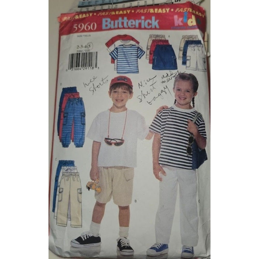 Butterick 5960 Kids Sewing Pattern T-Shirt Skirt Shorts Pants Size 2-5 cut